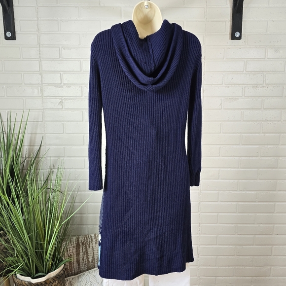 Vintage Airport Blue Suede Patchwork Knit Long Cardigan Medium - Picture 4 of 11